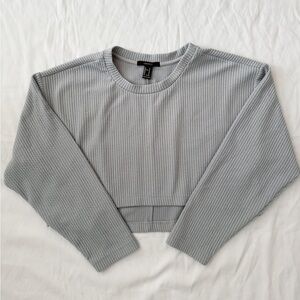 Gray Ribbed Long Sleeve Crop Top - Size M